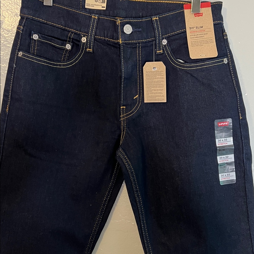 New! Mens Levi's 511 Slim Fit Advanced Stretch Jeans Dark Blue 30x32 - Picture 6 of 7
